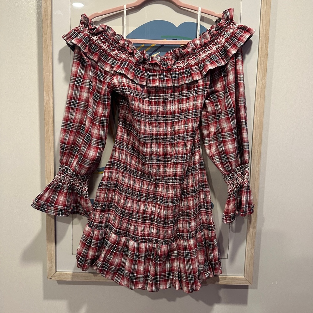 Pilcro Red and White Plaid Long Sleeve Dress